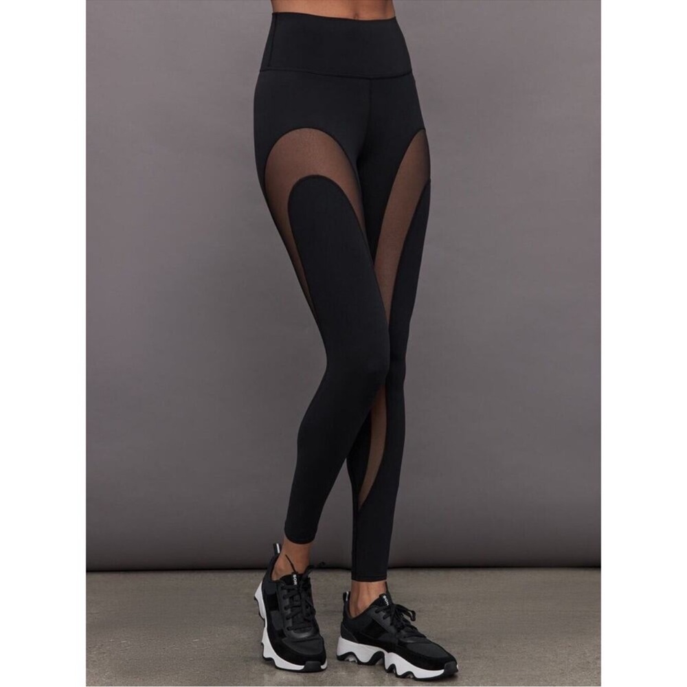 Carbon38 Black High-Waist Mesh-Panel Leggings
